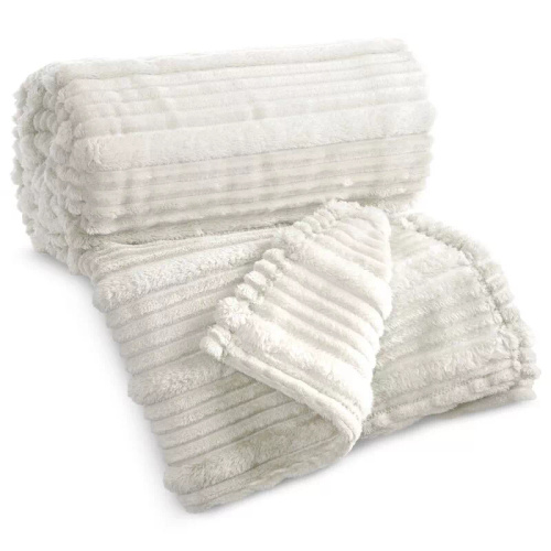 Pătură cuvertură Nina 220x200 flanel 3D moale Eurofirany 300 GSM albă