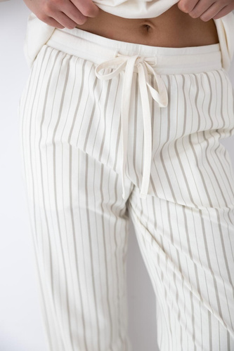 Pijamă damă Soleil Sensis ecru-bej, bumbac, mânecă scurtă, pantaloni lungi