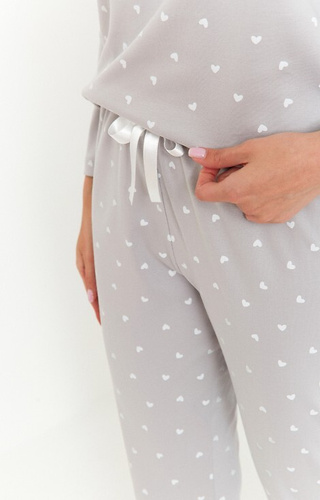 494 Pijamale Cana de dama, gri - bumbac interlock, inimioare, maneci lungi