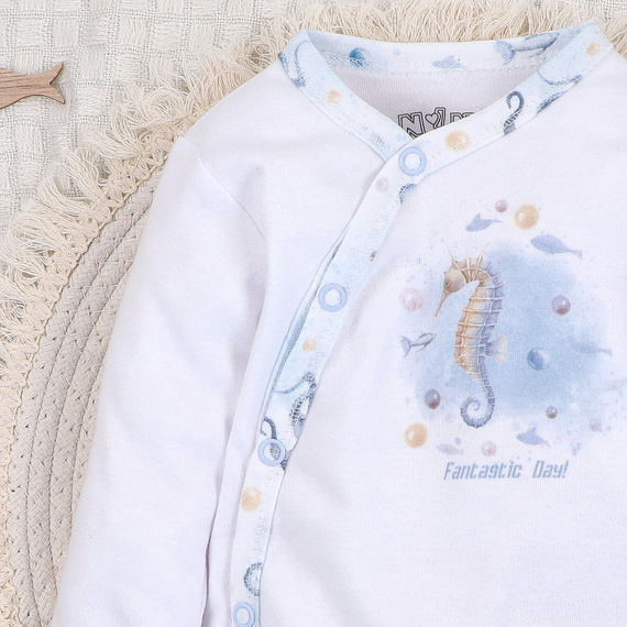 ABN-5442 Body alb plic Nini Sea Of Joy - bumbac organic, pentru bebelusi