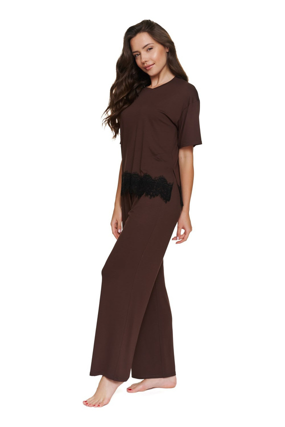 Pijamale damă Doctor Nap 7536 Chocolatte, vâscoză, lungă, cu dantelă
