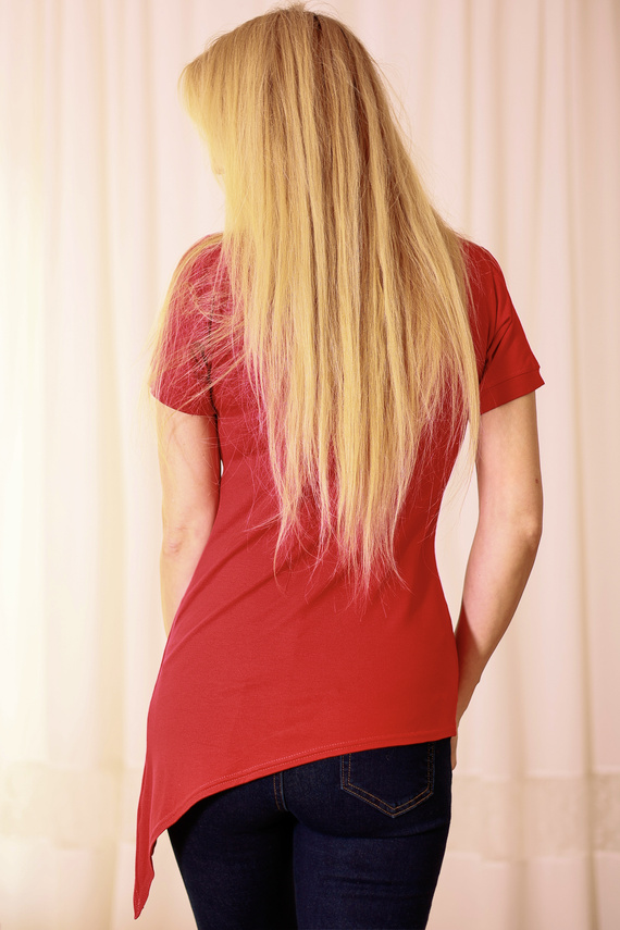 Bluză Aria Mirale – viscoză, asimetrică, decolteu în V – roșu