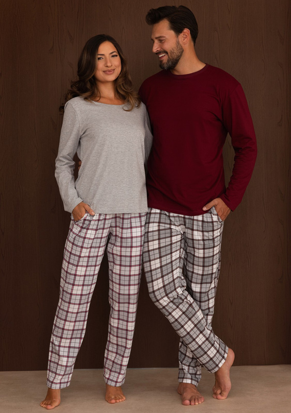 Pijamale bărbați Regina 6006 100% bumbac Pantaloni lungi în carouri - bordo