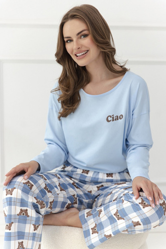 Pijamale damă Taro Freja 3631 albastru 100% bumbac mânecă lungă ursuleț