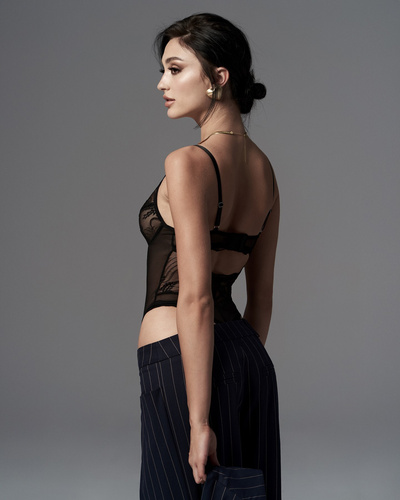 Body Perisia Teddy Obsessive negru dantelă cu balene deschis