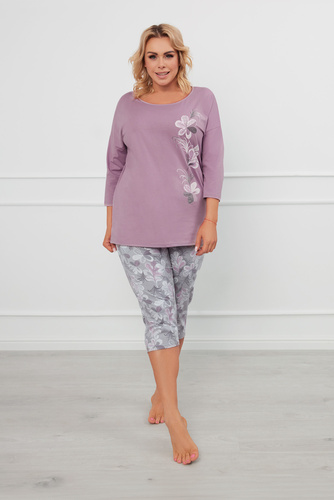 Ibena Pijama cu mâneci 3/4 pentru femei, pantaloni 3/4 Italian Fashion - heather/print