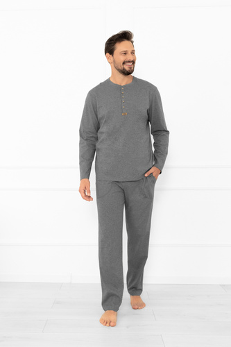 Pijama pentru bărbați Gordo - bumbac clasic, top polo și pantaloni cu buzunare Italian Fashion - melange 