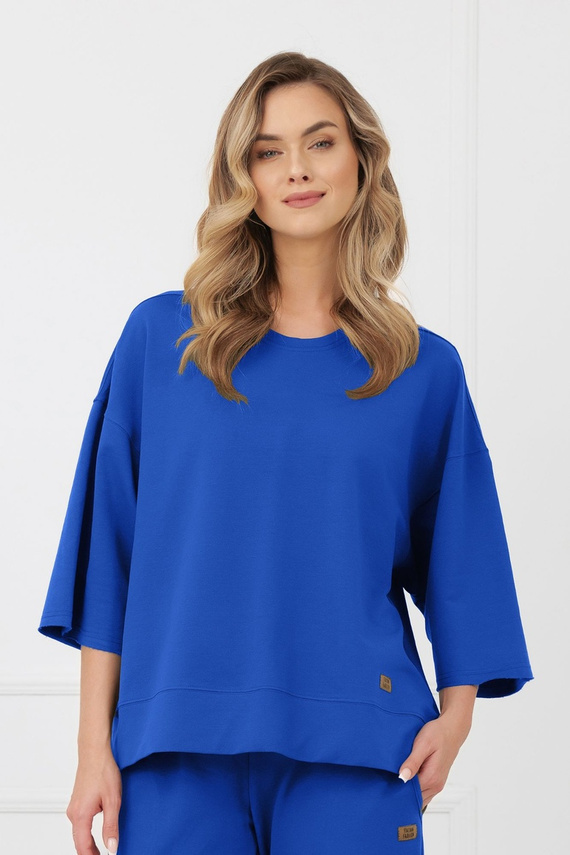 Bluza Kaori Italian Fashion 3/4 mânecă bumbac elastan - cobalt