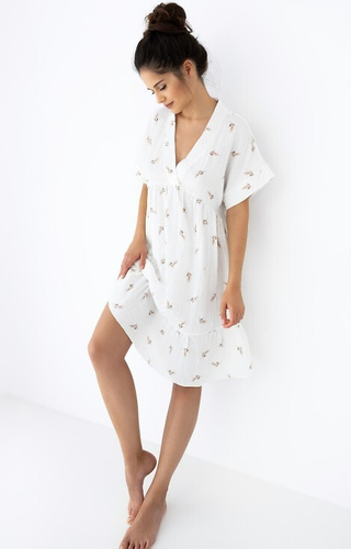 Cămașă de noapte din muselină Nastia Sensis - ecru