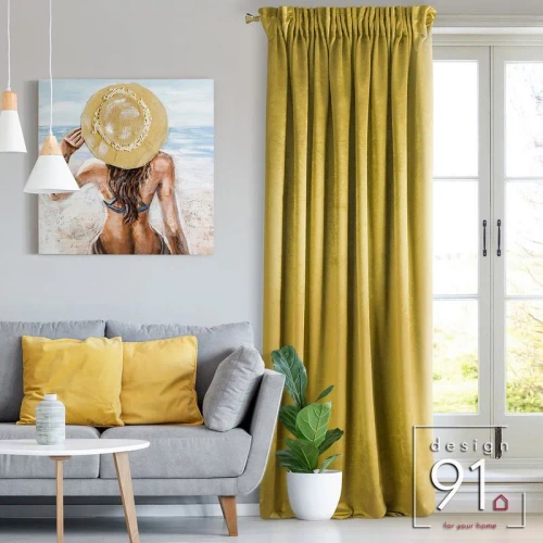 Perdeau de catifea Taylor gata pe bandă Design91 muștar