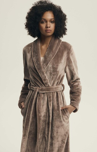 Halat de baie Dextra Henderson Coffee pentru femei - moale, cu legături, până la genunchi