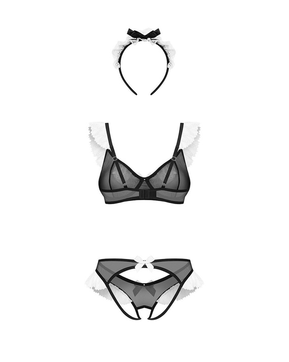 Obsessive Naughty Maid Set senzual negru de cameristă cu dantelă
