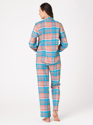 Pijamale damă Key LNS 435 marină – din flanel, cu nasturi, 100% bumbac