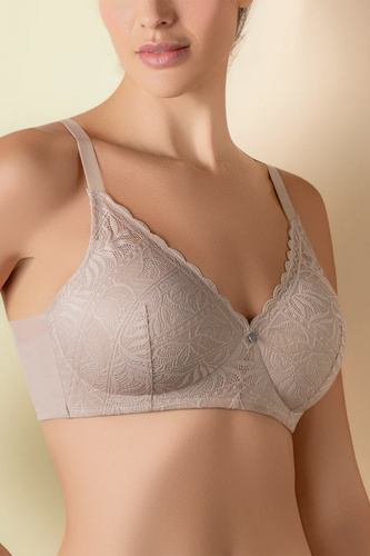 Selene Mireia sutien push-up fără armătură confortabil cu dantelă tierra-bej