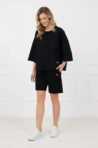 Pantaloni scurți damă Kaori Italian Fashion din bumbac cu buzunare - negru