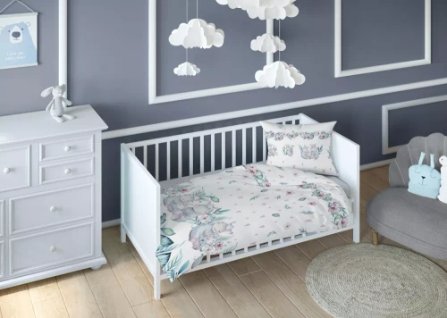 3292 B Land of Dreams Lenjerie de pat din bumbac pentru copii, hipopotami Karo