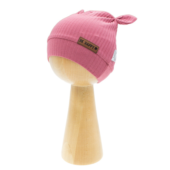 216054 Căciulă Lala Nicol – bumbac cu nervuri și elastan, urechi și etichetă Be happy