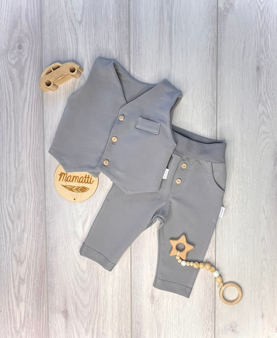 Mamatti KC011 set elegant copil vestă pantaloni gri oțel