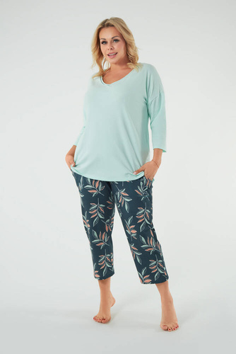 Julietta Pijama de damă mâneci 3/4, pantaloni 7/8 Modă italiană - fistic/print 