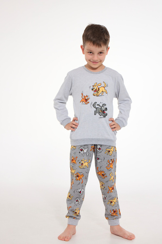 Pijamale băieți Cornette FUN 593/190 966/190 bumbac mânecă lungă gri