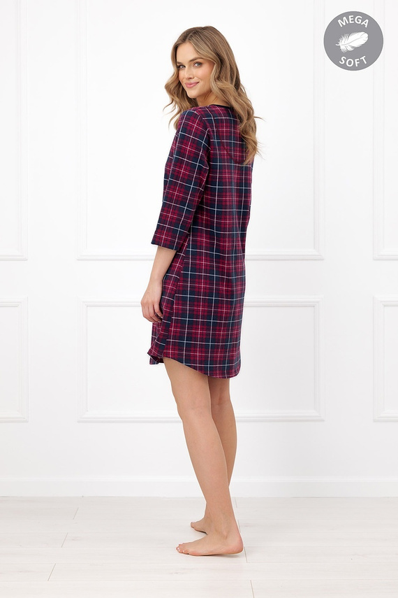 Italian Fashion Brenda cămașă de noapte damă Mega Soft în carouri mânecă 3/4