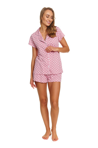 Pijama damă Doctor Nap PM.7458 din bumbac, roz cu inimioare, cu nasturi
