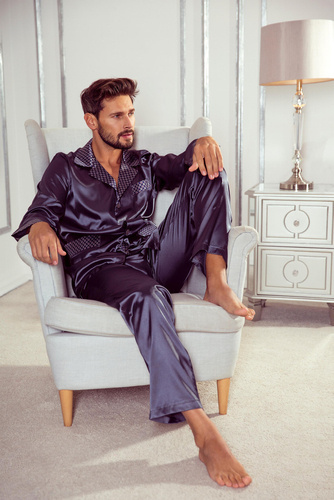 939 Pijama gri satinată pentru bărbați