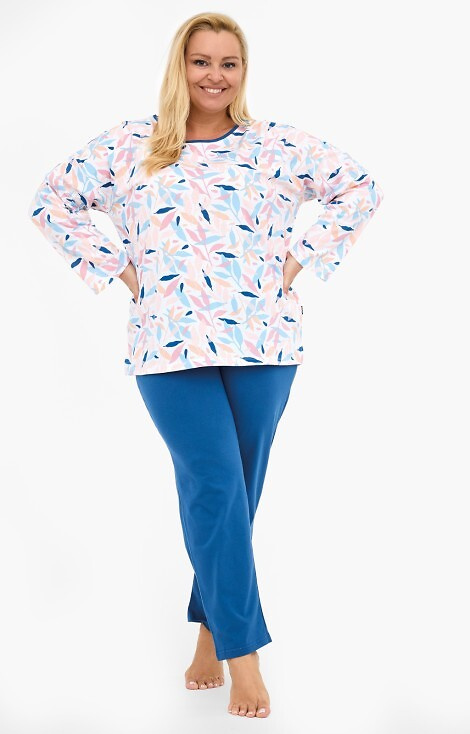 392/451 Amelia Cornette – pijamale de damă din bumbac, frunze colorate, mâneci lungi