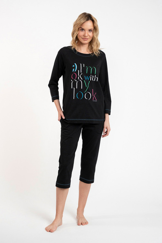 Pijama de damă Olza 3/4 mâneci, 3/4 pantaloni Italian Fashion - negru