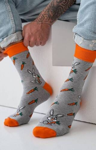 0125-111 Sosete barbati Milena iepure si morcovi - melange deschis