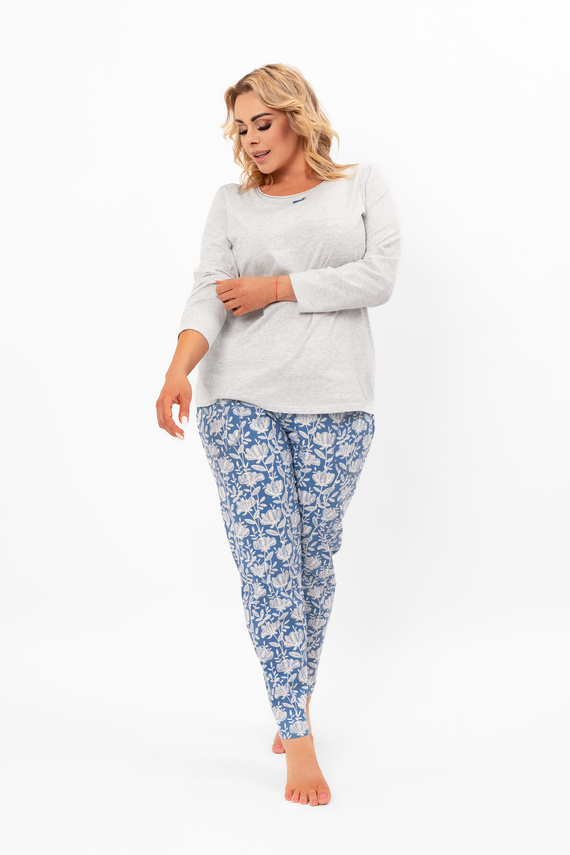 Pijama pentru femei Boma - mânecă lungă, pantaloni lungi, bumbac Italian Fashion - melange/print 