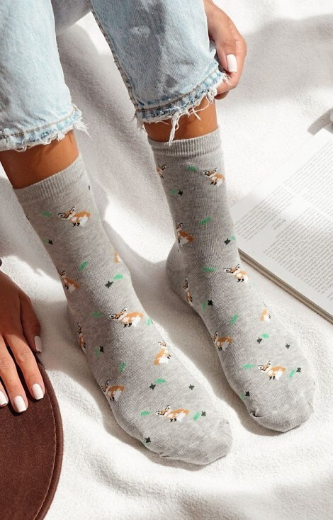 0200-182 Ciorapi dama Foxes and Leaves Milena - bumbac - melange deschis