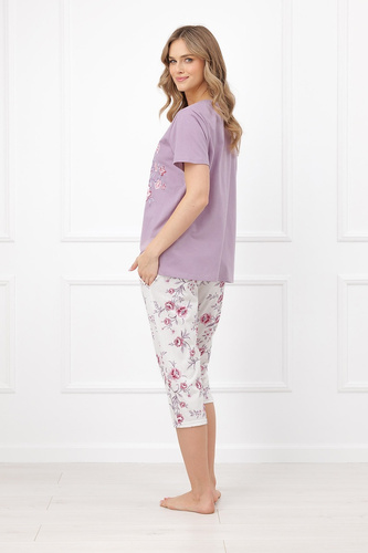 Italian Fashion Karilla Pijamale damă 3/4 din bumbac 100% cu pantaloni și imprimeu floral