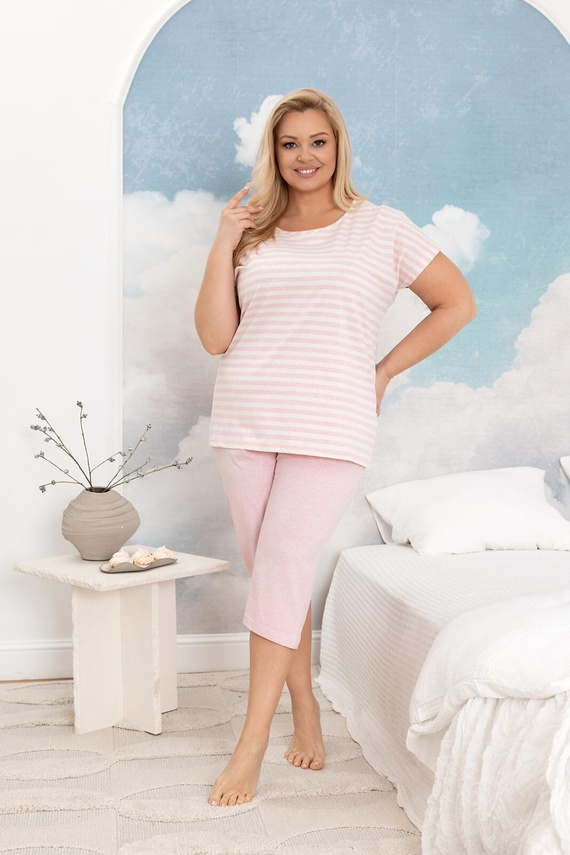 Pijama damă bumbac Regina 4013 dungi pantaloni 3/4 confort