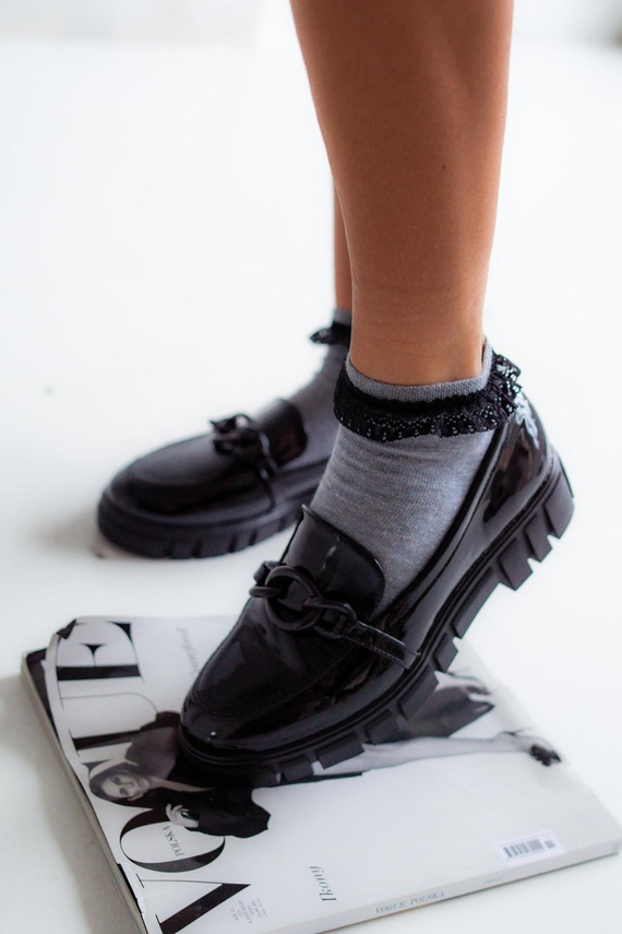 0897 Sosete dama Milena cu dantela - light melange 1 - dantela neagra