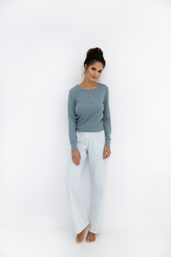 Janelle Sensis - Set de pijamale cu mânecă lungă și pantaloni în carouri pentru femei