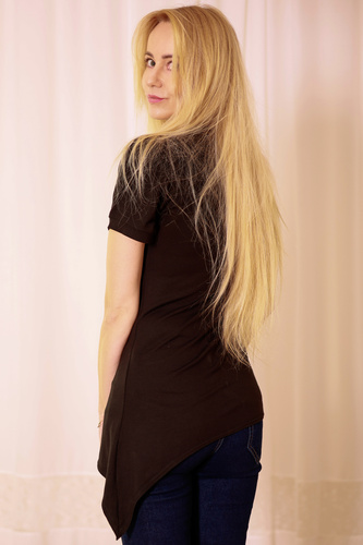 Bluza Aria Mirale - vascoza, asimetrica, cu decolteu in V - neagra