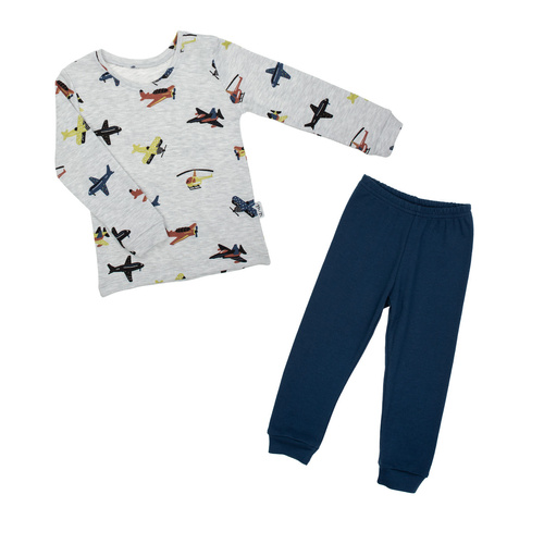 219036 Pijamale pentru copii Willy Nicol - bumbac, maneci lungi, avioane