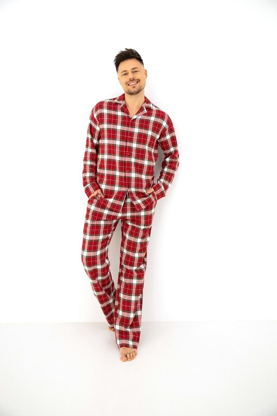 Sensis Lucas Pijamale bărbați din flanel 100% bumbac, carouri roșii