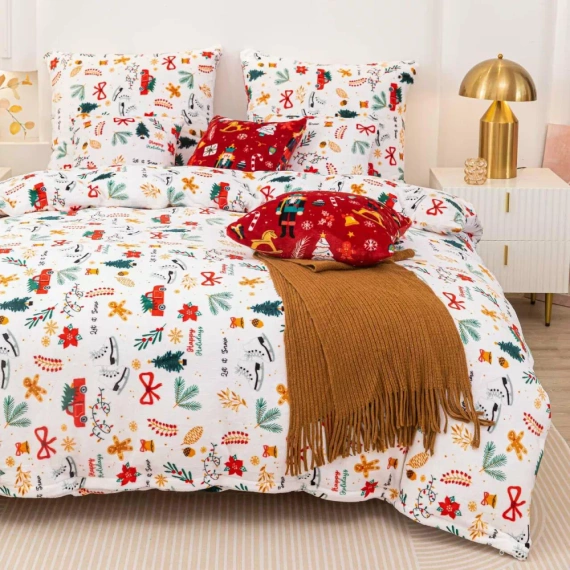 Set de lenjerie de pat Merry Cozy Christmas Ursuleț de pluș alb din From Under the Needle and Thread – Microfibră de pluș 210 g/m²