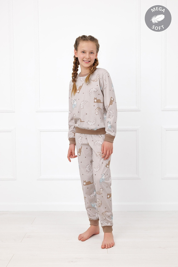 Italian Fashion Filka pijama copii Mega Soft lungă cu pisici, călduroasă