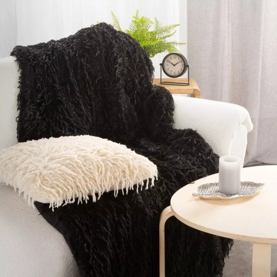 Pătură Adore, shaggy, blană, eurodrape, neagră