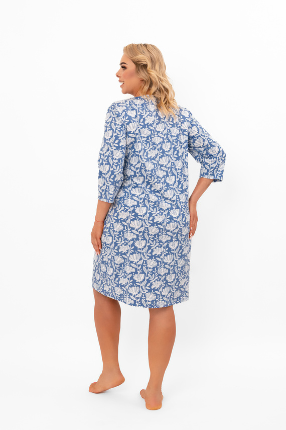 Cămașă de noapte pentru femei Bisali - bumbac, mânecă ¾, model floral Italian Fashion