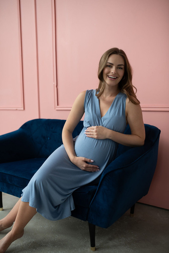 Cămașă de noapte de maternitate și alăptare Star Light din bambus Milk&Love, albastru