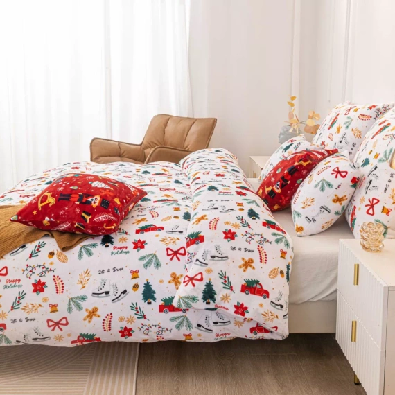 Set de lenjerie de pat Merry Cozy Christmas Ursuleț de pluș alb din From Under the Needle and Thread – Microfibră de pluș 210 g/m²