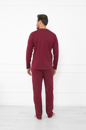 Pijama pentru bărbați Gordo - bumbac clasic, top polo și pantaloni cu buzunare Italian Fashion - maro 