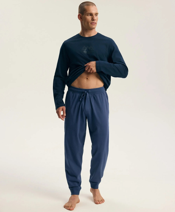 Henderson Fin 45499 Pijamale bărbați lungi 100% bumbac cu imprimeu steel blue