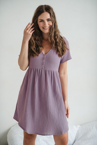 Cămașă de noapte de maternitate și alăptare din muselină Aurora Milk&Love lavanda