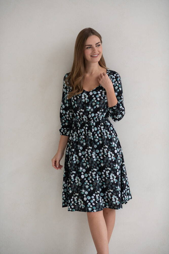 Lovely Dress Rochie midi de maternitate si alaptare cu maneci 3/4 Milk&Love cu frunze de eucalipt