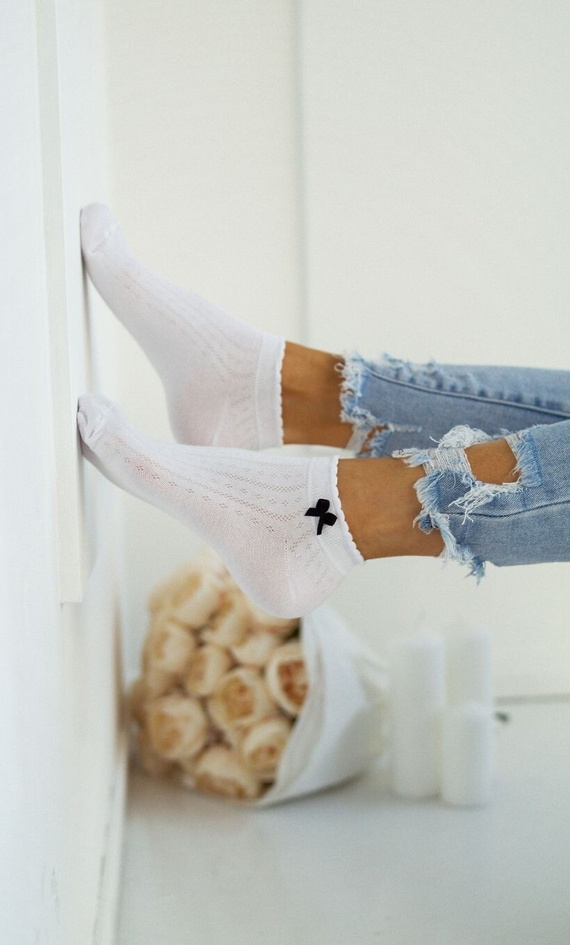 0859 Picioare femei cu fundita Milena - stil si confort - alb 2 (funda neagra)